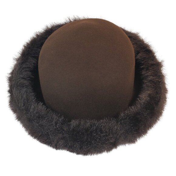 Da-Me Women's Brown Wool Hat w/ Faux Fur Trim. Made in Italy. 23" - Picture 10 of 10